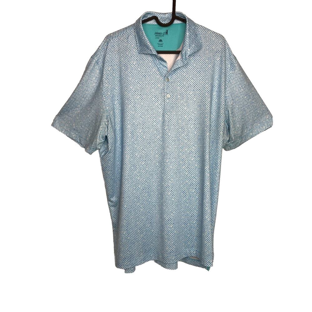 Johnnie O Mens Floral Blue White Performance Stretch Polo Shirt Sz Lg Exc!
